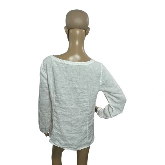 Eileen Fisher Women’s Size M Long Sleeve Round Neck White Irish Linen Blouse - Picture 3 of 5